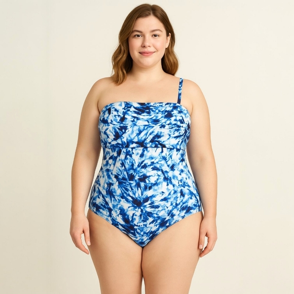 EVRI Womens Blue & White Tie Dye Skylar Bandeau One Piece Swimsuit Size … - Picture 1 of 10
